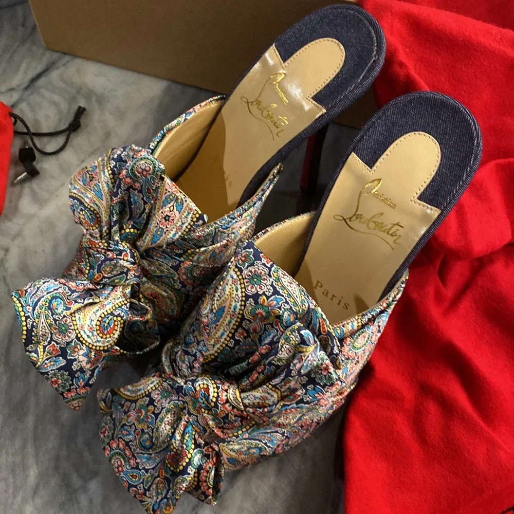 Christian Louboutin Moniquissima Paisley Red Sole Slide Sandal | Used Once - Picture 7 of 16